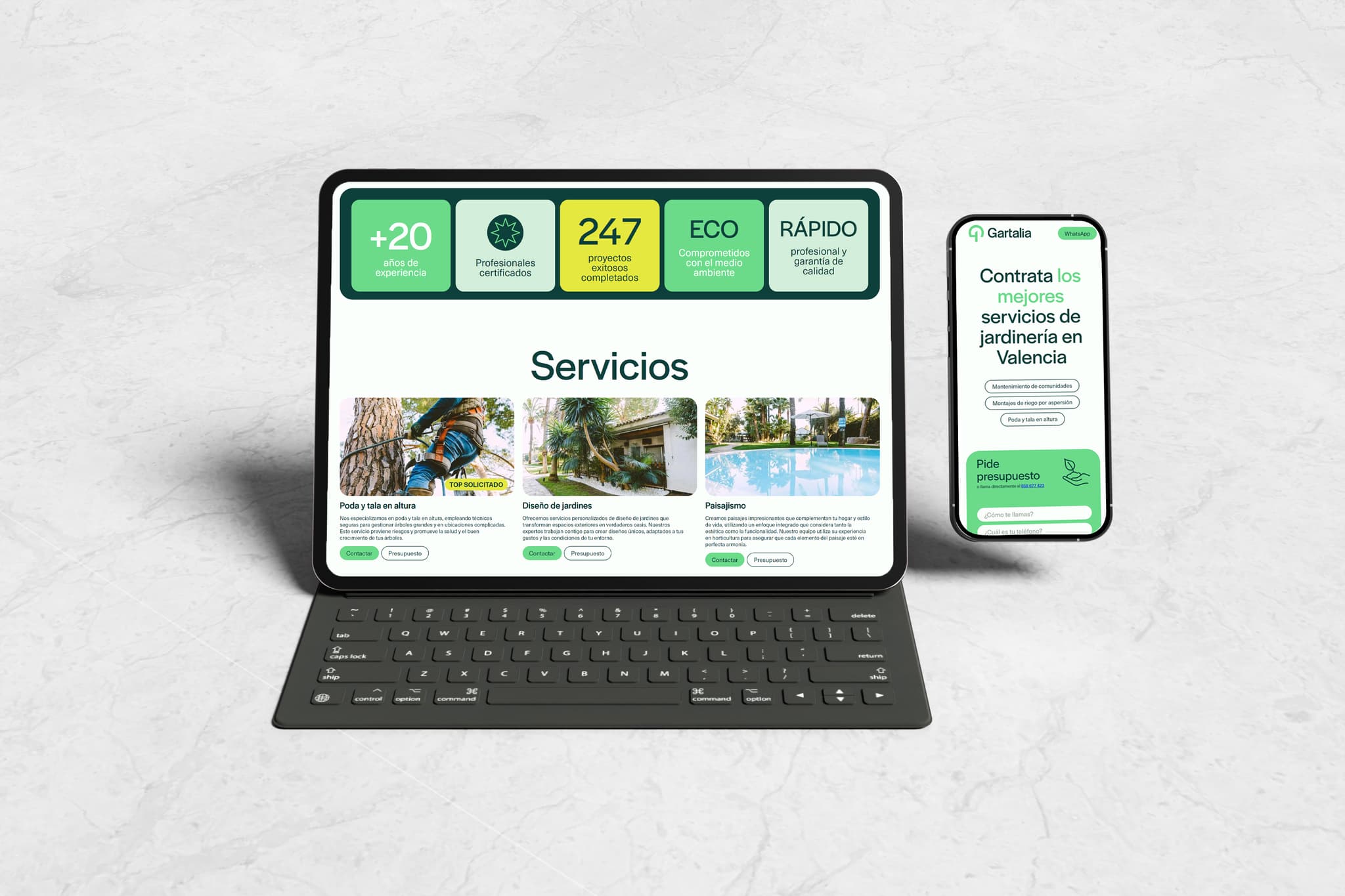 Vista móvil de la web de jardinería