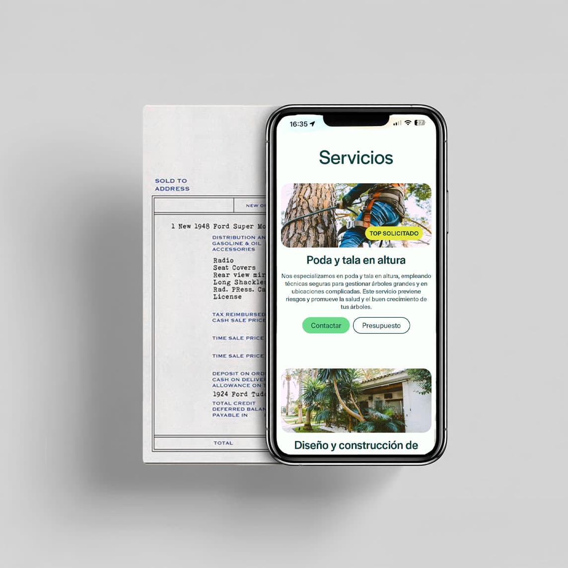 Vista móvil de la web de jardinería